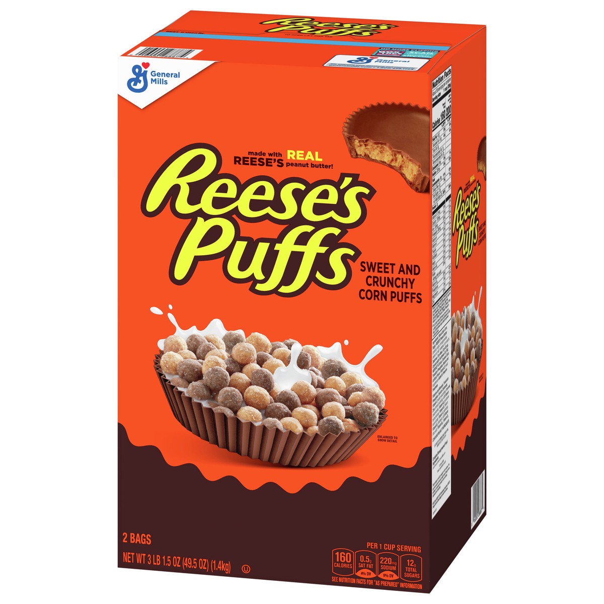 slide 4 of 13, Reese's Puffs REESE''S PUFFS Chocolatey Peanut Butter Cereal, Kid Breakfast Cereal, 49.5 oz (2 Pack), 2 ct