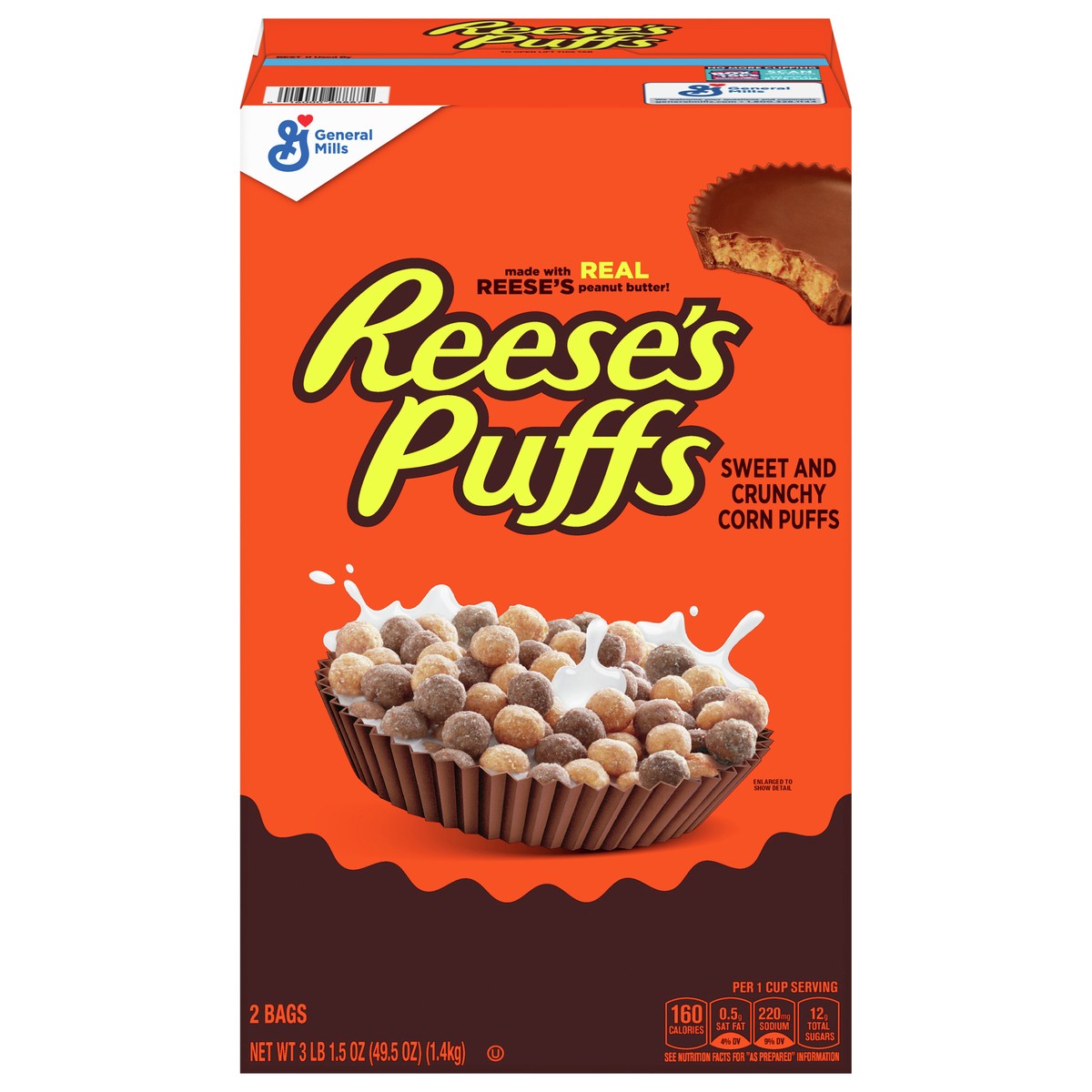 slide 1 of 13, Reese's Puffs REESE''S PUFFS Chocolatey Peanut Butter Cereal, Kid Breakfast Cereal, 49.5 oz (2 Pack), 2 ct