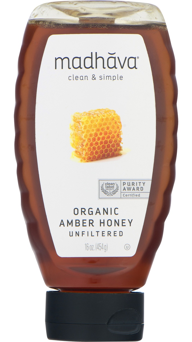 slide 1 of 1, Madhava Organic Light Amber Squeze Honey, 16 oz