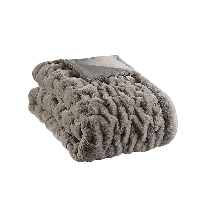 slide 1 of 1, Madison Park Ruched Faux Fur Throw Blanket - Grey, 1 ct