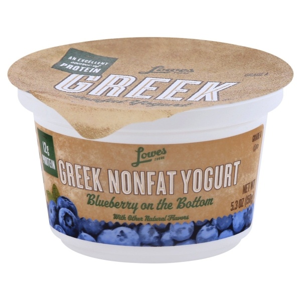 slide 1 of 1, Lowes Foods Non fat Blueberry Greek Yogurt, 5.3 oz