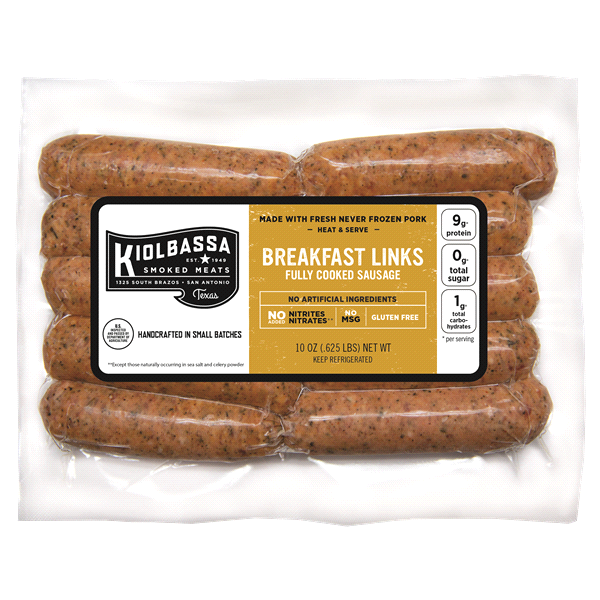 slide 1 of 1, Kiolbassa Fully Cooked Breakfast Sausage Links, 10 ct