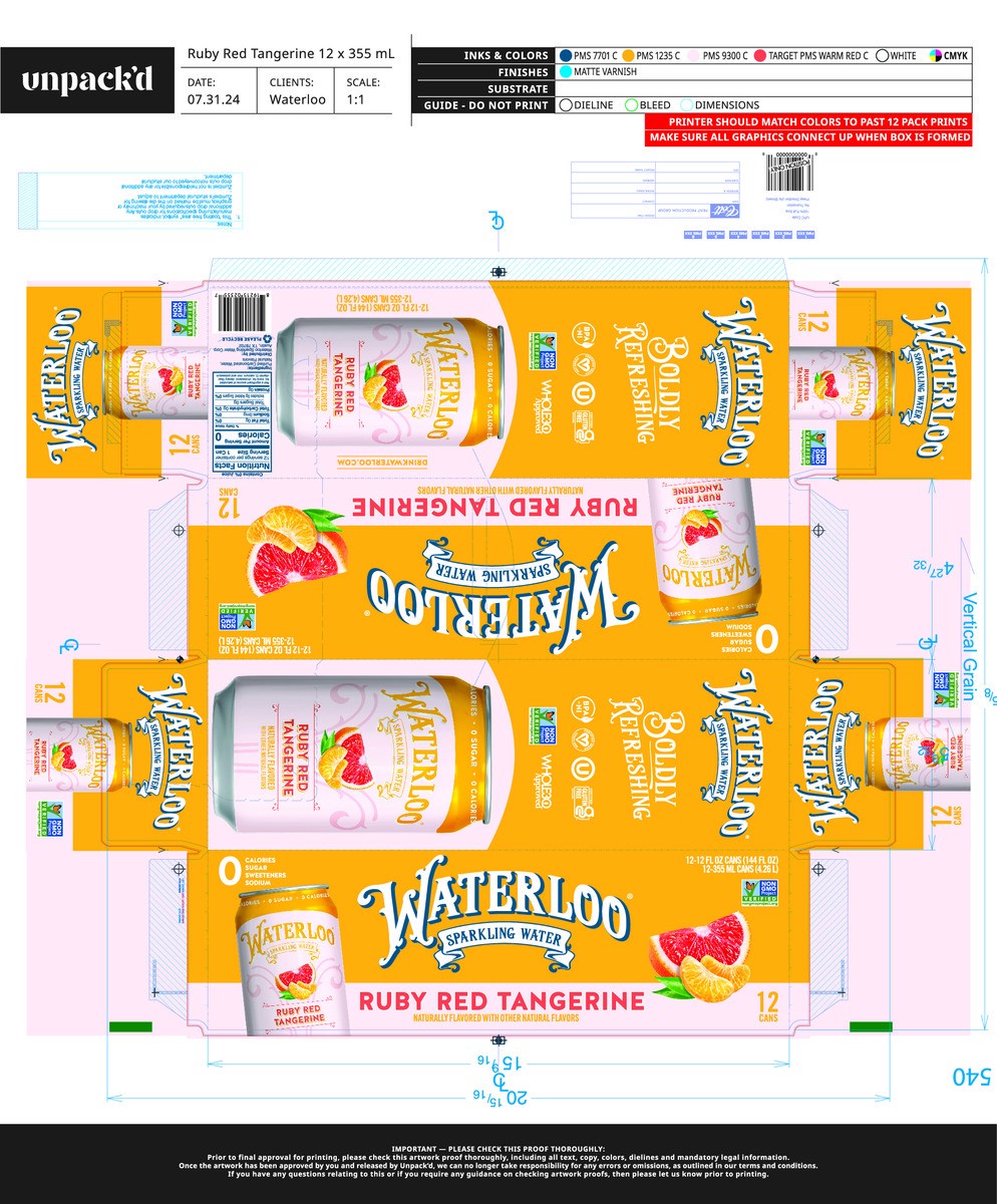 slide 6 of 8, Waterloo Sparkling Water, Ruby Red Tangerine, 12pk, 12 ct; 12 fl oz