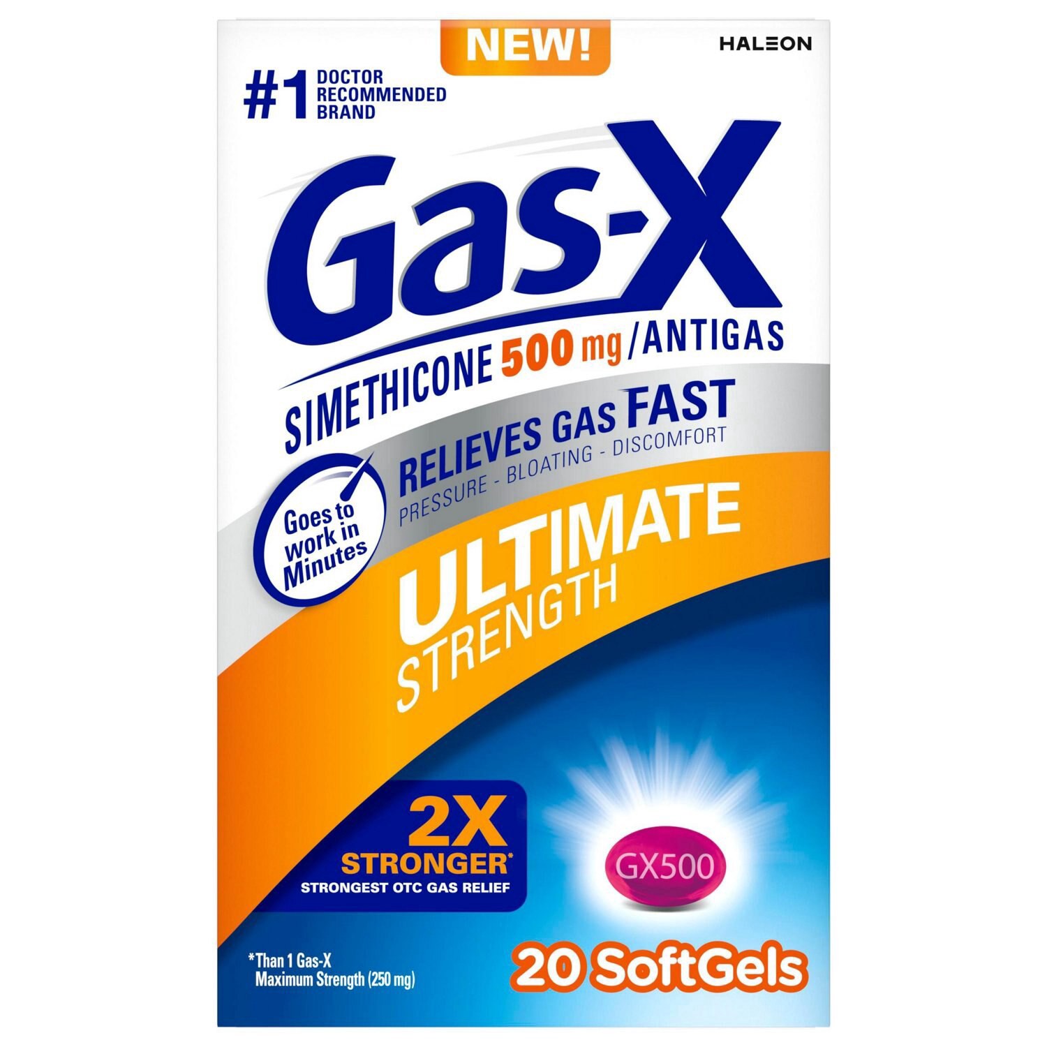 slide 5 of 8, Gas-X Ultimate Strength Gas Relief Softgels with Simethicone 500 mg, 20 ct