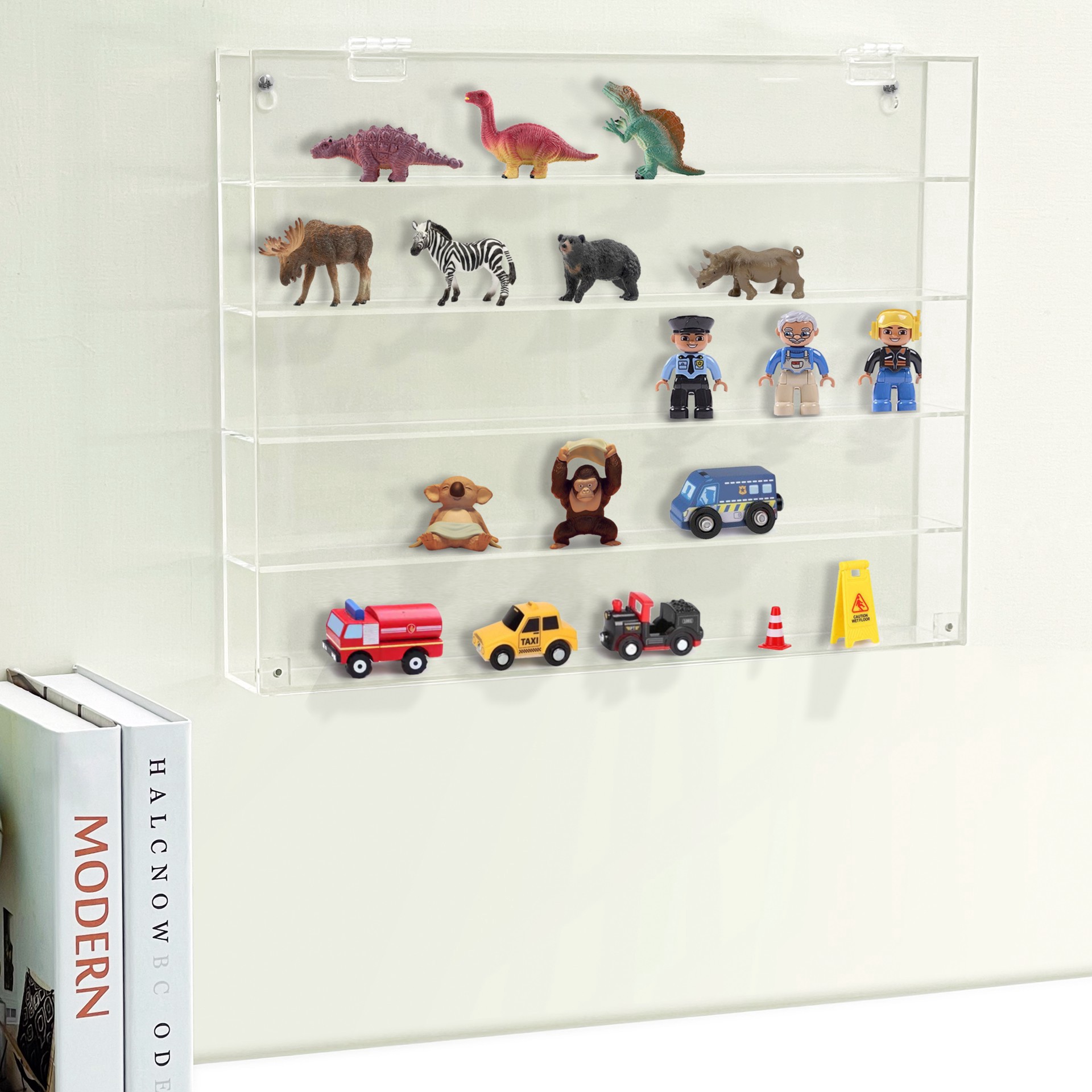 slide 4 of 5, Clear Front Loading Mini Figure Shadow Box With Shelves By Studio Decor, 8 in x 16 in x 2 in