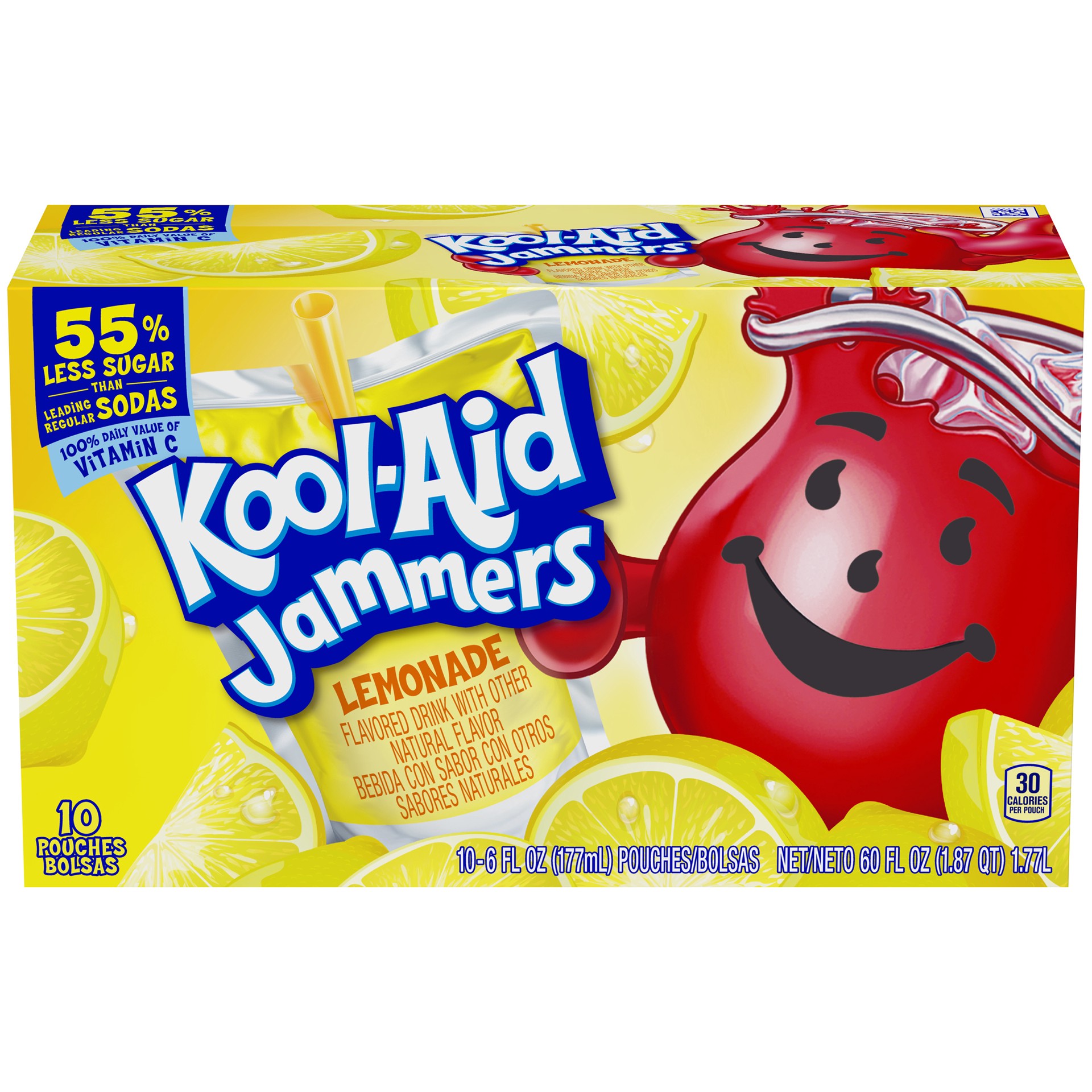 slide 1 of 10, Kool-Aid Jammers Lemonade Naturally Flavored Soft Drink, 10 ct Box, 6 fl oz Pouches, 10 ct