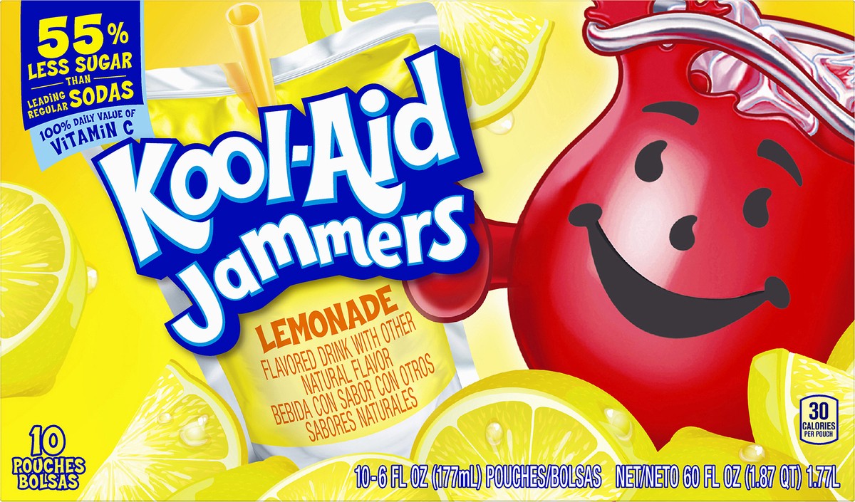 slide 9 of 10, Kool-Aid Jammers Lemonade Naturally Flavored Soft Drink, 10 ct Box, 6 fl oz Pouches, 10 ct