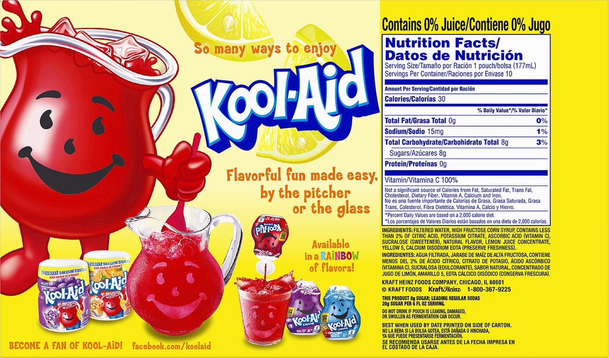 slide 3 of 10, Kool-Aid Jammers Lemonade Naturally Flavored Soft Drink, 10 ct Box, 6 fl oz Pouches, 10 ct