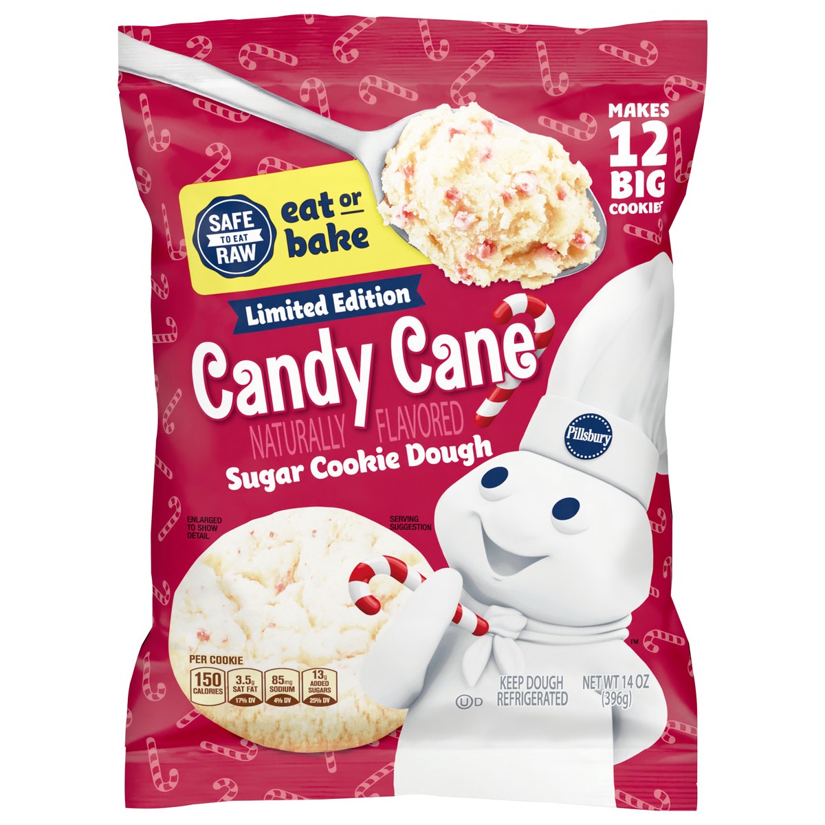 slide 1 of 14, Pillsbury Candy Cane Cookie Dough 12 Count, 14 oz