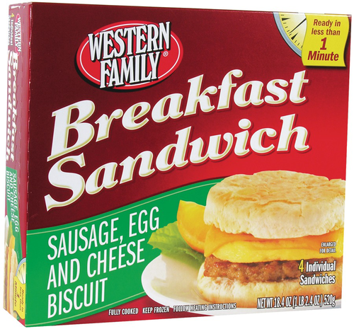 slide 1 of 1, Western Family Sausage/Egg/Cheese Biscuit, 18.4 oz