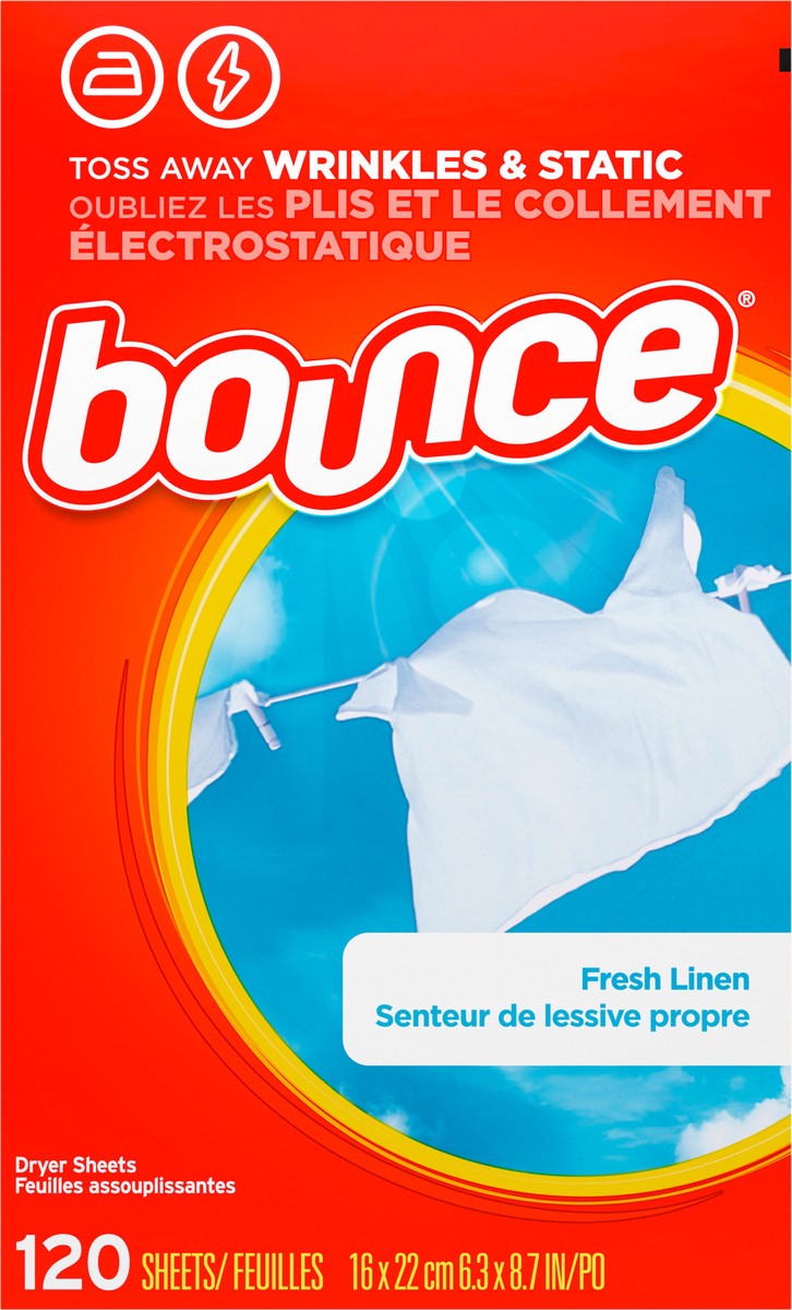 slide 2 of 3, Bounce Fresh Linen Scented Fabric Softener Dryer Sheets, 120 Count, 120 ct