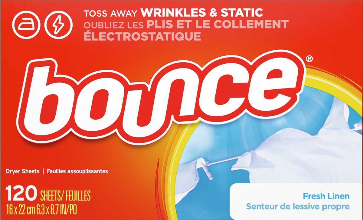 slide 3 of 3, Bounce Fresh Linen Scented Fabric Softener Dryer Sheets, 120 Count, 120 ct