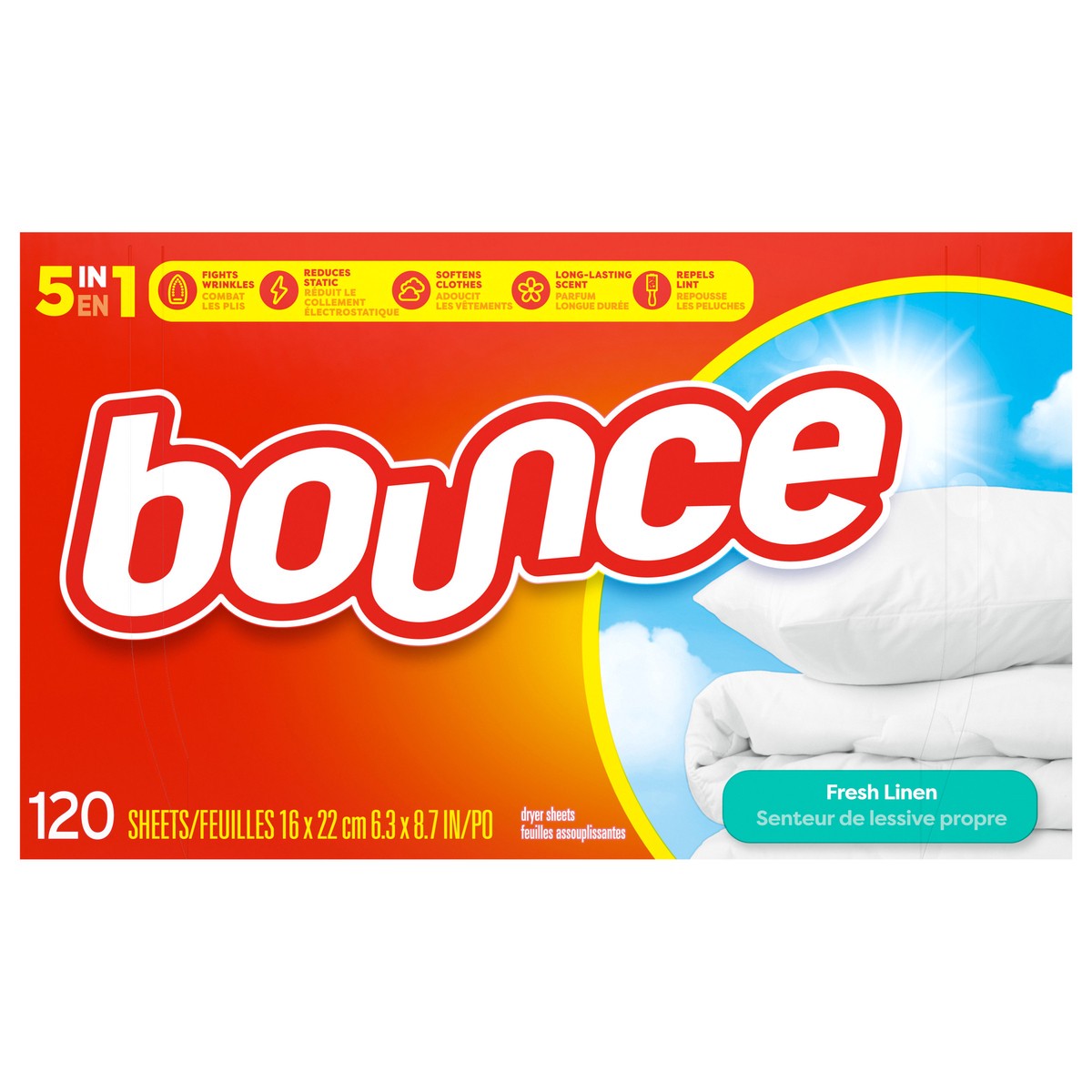 slide 1 of 3, Bounce Fabric Softener Sheets, Fresh Linen Scent, 120 Count, 120 ct
