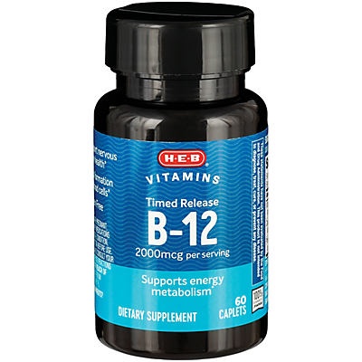 slide 1 of 1, H-E-B Vitamin B-12 2000 mcg Timed Release Caplets, 60 ct