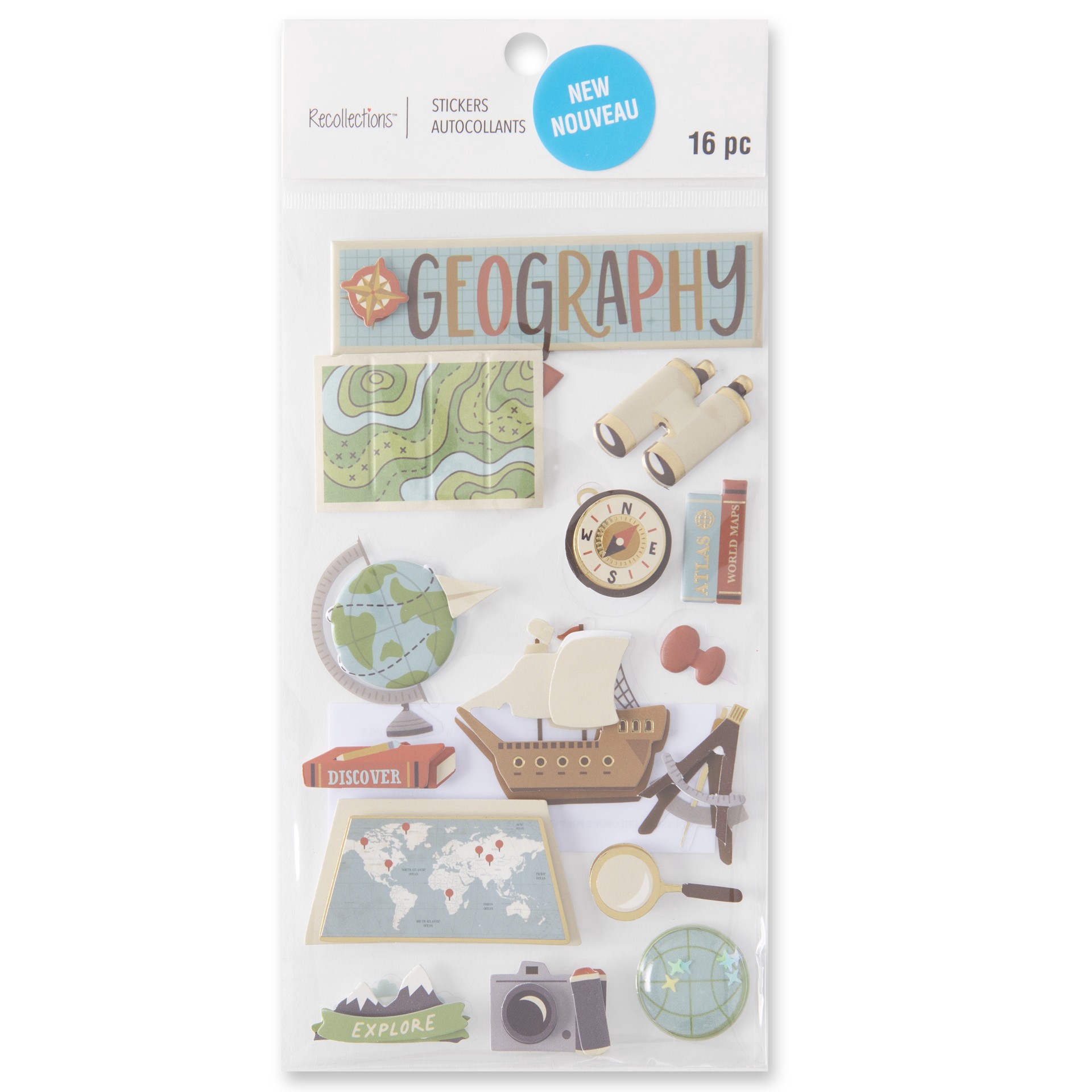 slide 4 of 4, Geography Dimensional Stickers By Recollections, 4 in x 8.5 in