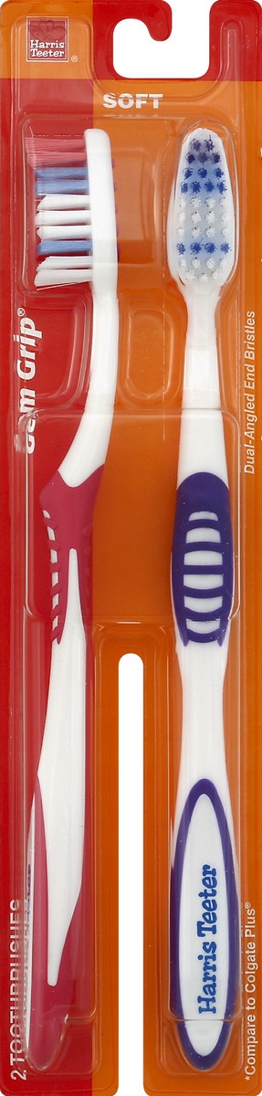 slide 2 of 2, Harris Teeter Gem Grip Soft Toothbrushes, 2 ct