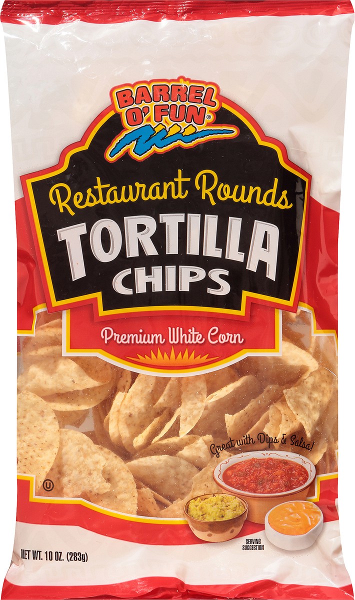 slide 9 of 9, Barrel O' Fun Restaurant Rounds Premium White Corn Tortilla Chips Bag, 1 ct