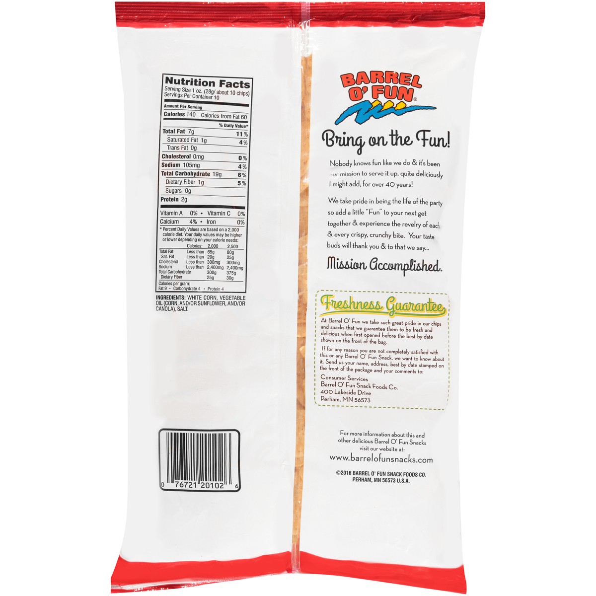 slide 2 of 9, Barrel O' Fun Restaurant Rounds Premium White Corn Tortilla Chips Bag, 1 ct