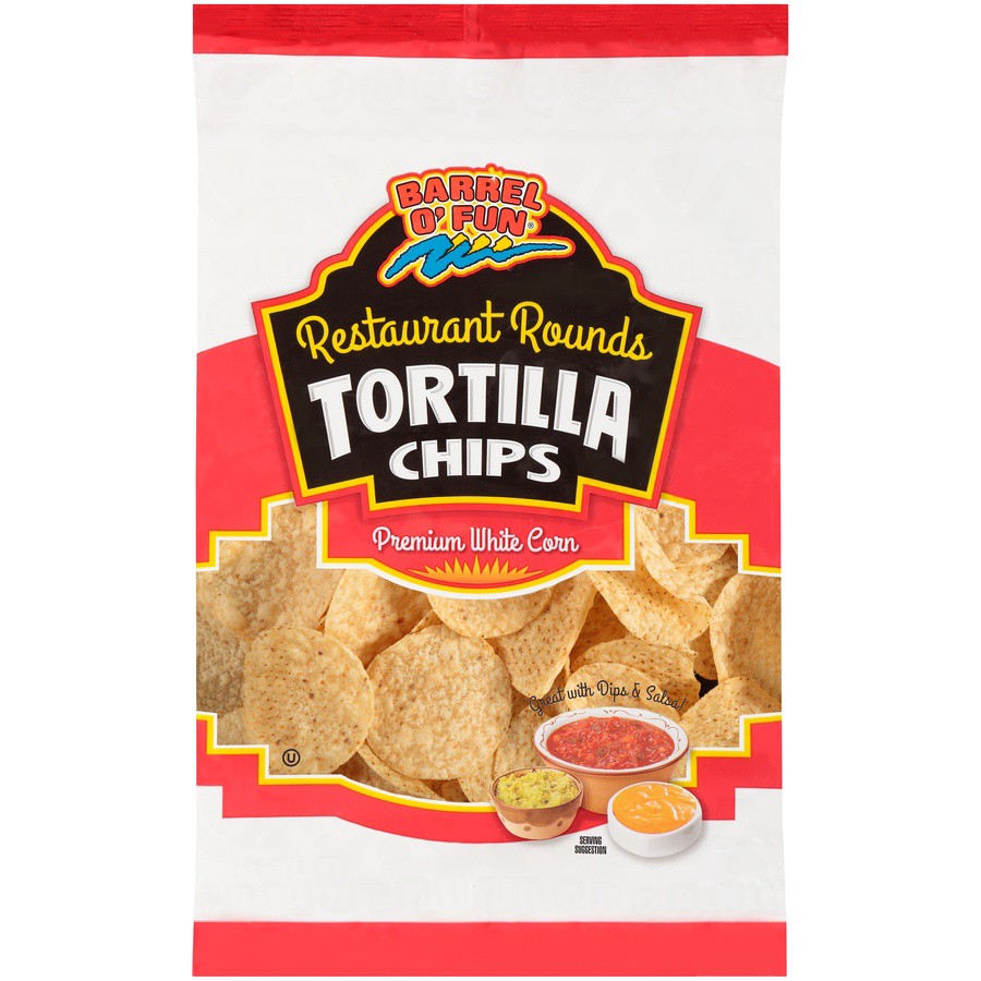 slide 1 of 9, Barrel O' Fun Restaurant Rounds Premium White Corn Tortilla Chips Bag, 1 ct