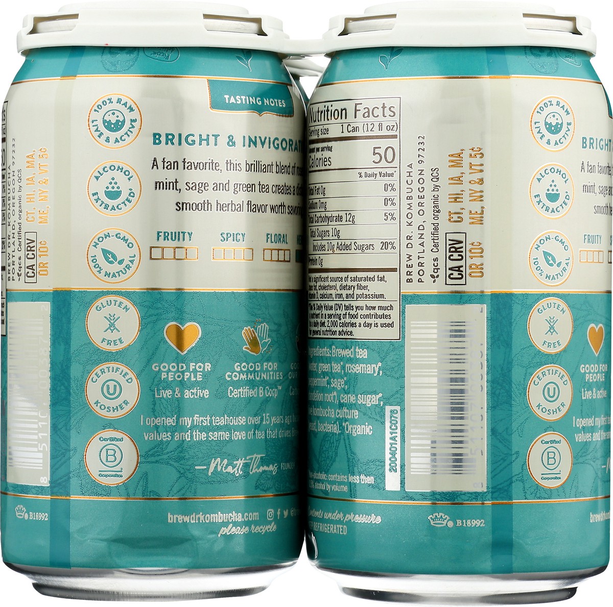 slide 10 of 12, Brew Dr. Brew Dr Kombucha Clear Mind 12oz, 4 ct; 12 fl oz