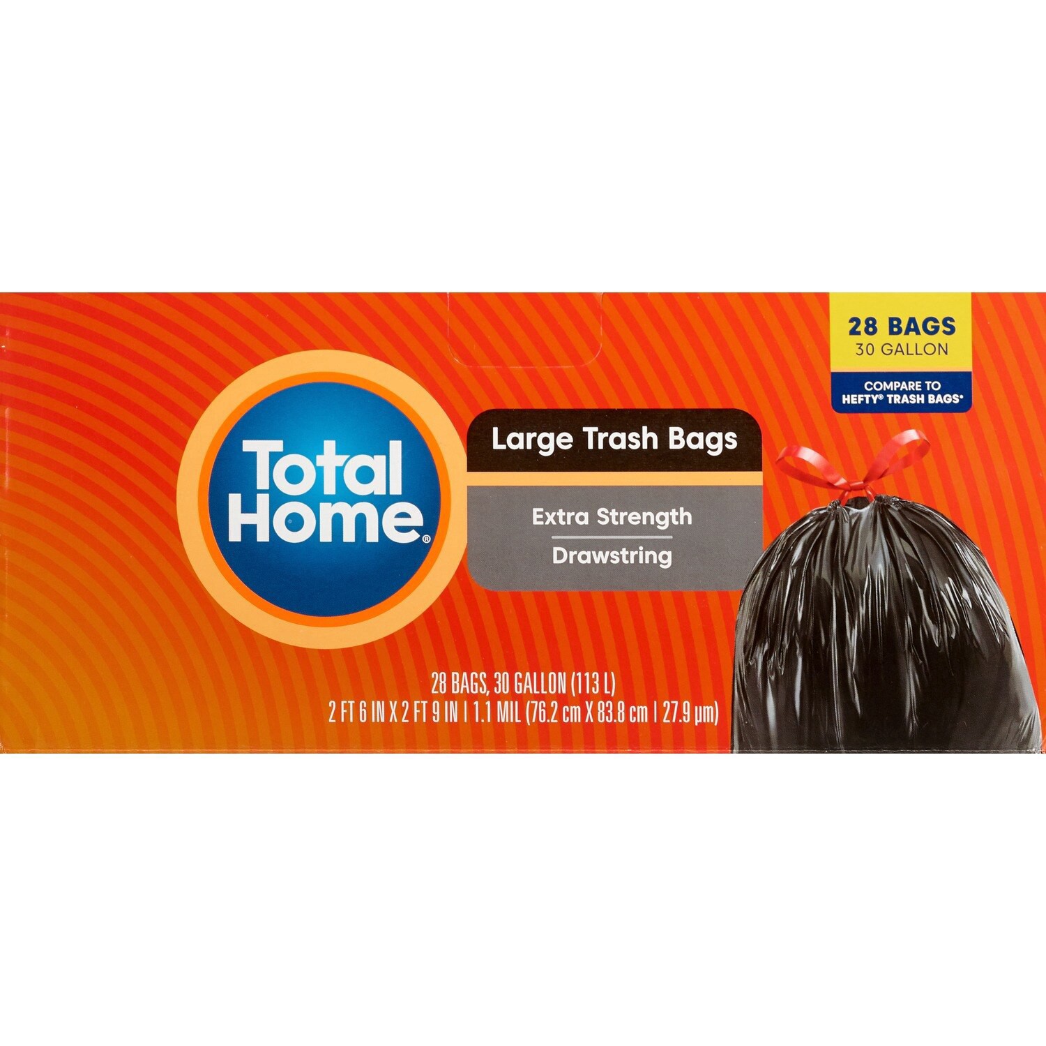 slide 2 of 5, Total Home 30 Gallon Drawstring Trash Bags, 28 Ct, 28 ct
