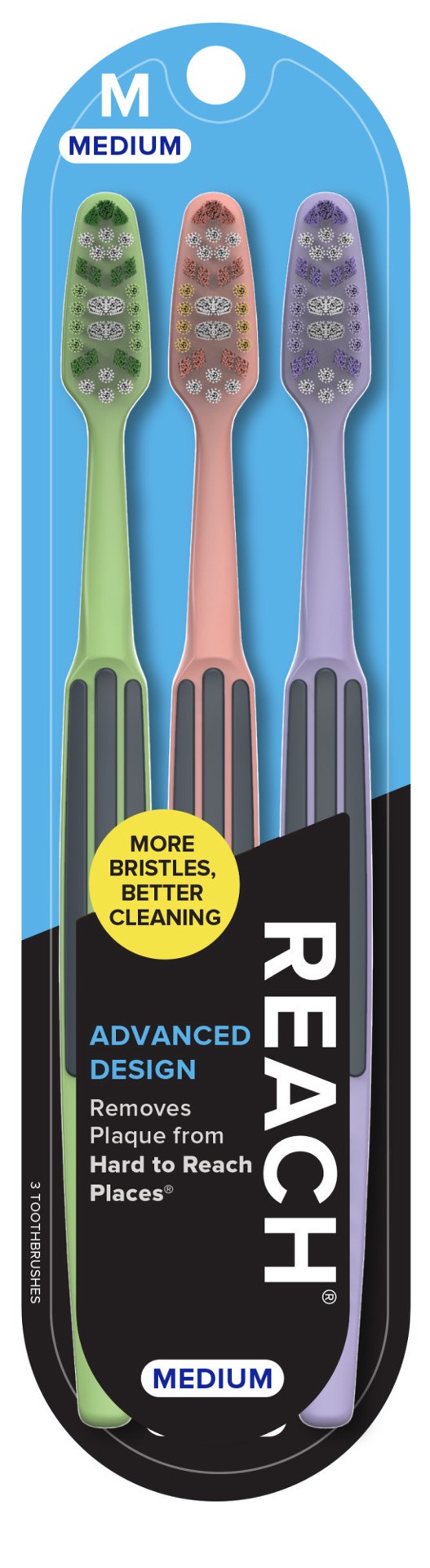 slide 1 of 9, REACH Medium Advanced Design Toothbrushes 3 Each, 2 ct