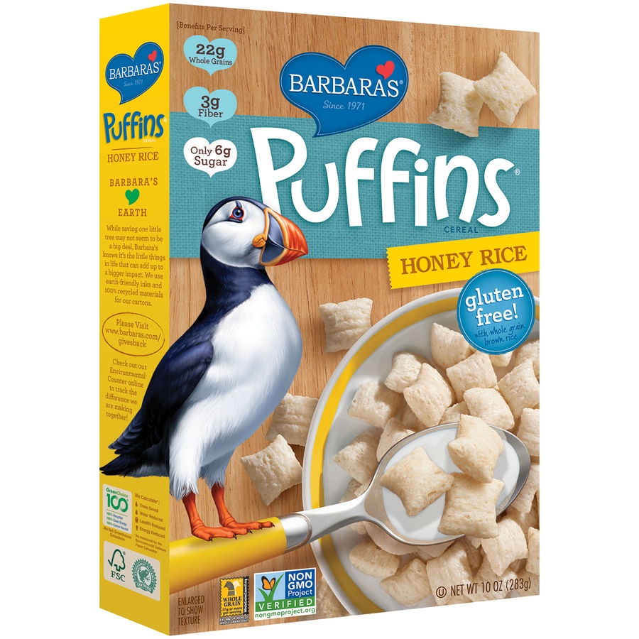 slide 2 of 8, Barbara's Gluten Free Honey Rice Puffin Cereal, 10 oz