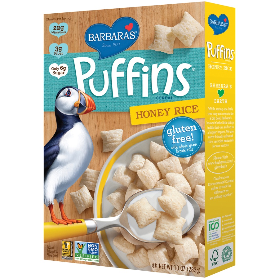 slide 3 of 8, Barbara's Gluten Free Honey Rice Puffin Cereal, 10 oz