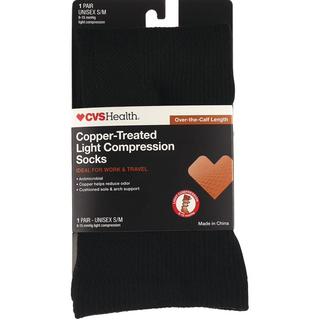slide 1 of 1, CVS Health Copper Treated Lt Comp Socks - S/M, SM/MED