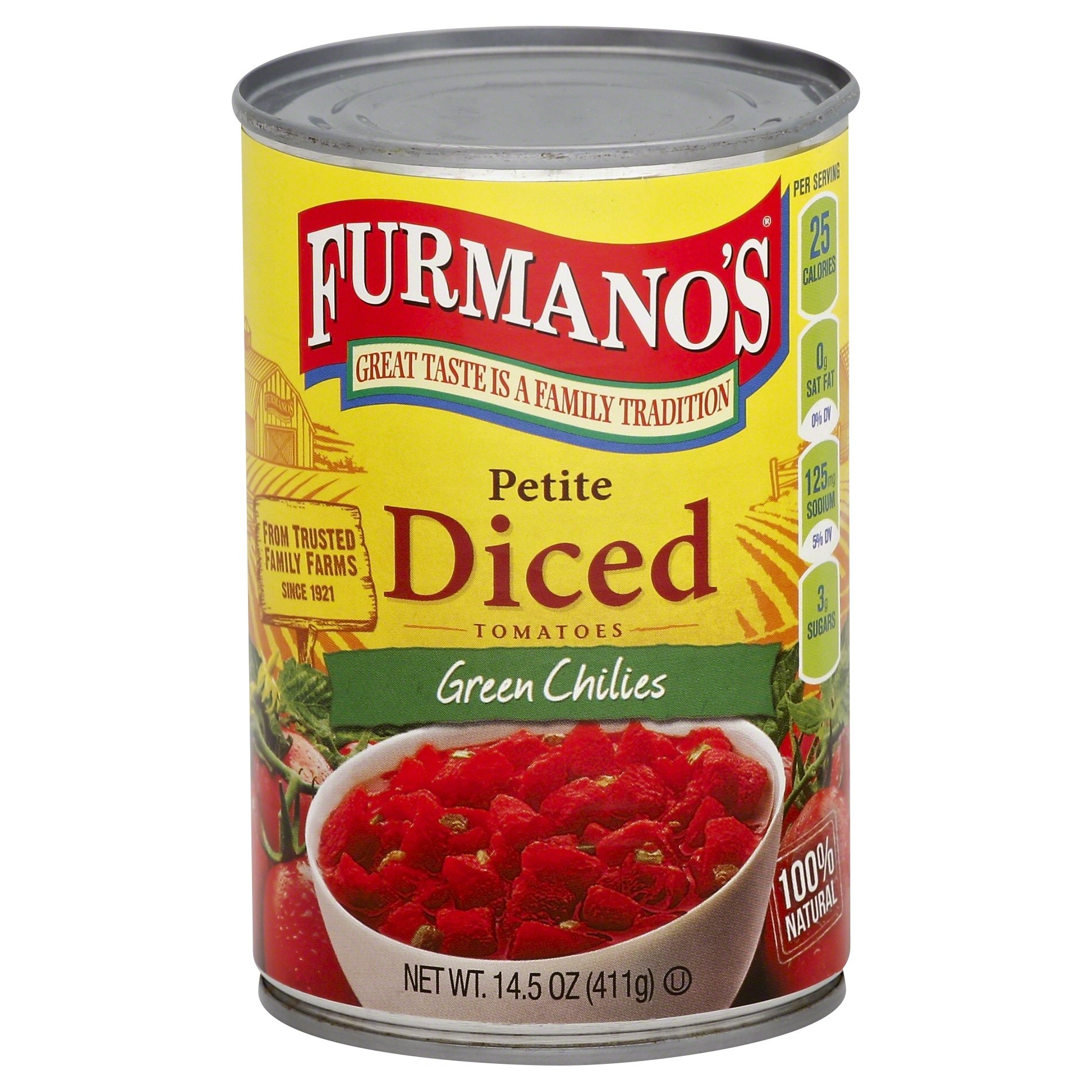 slide 1 of 1, Furmano's Petite Diced Tomatoes with Green Chilies, 14.5 oz