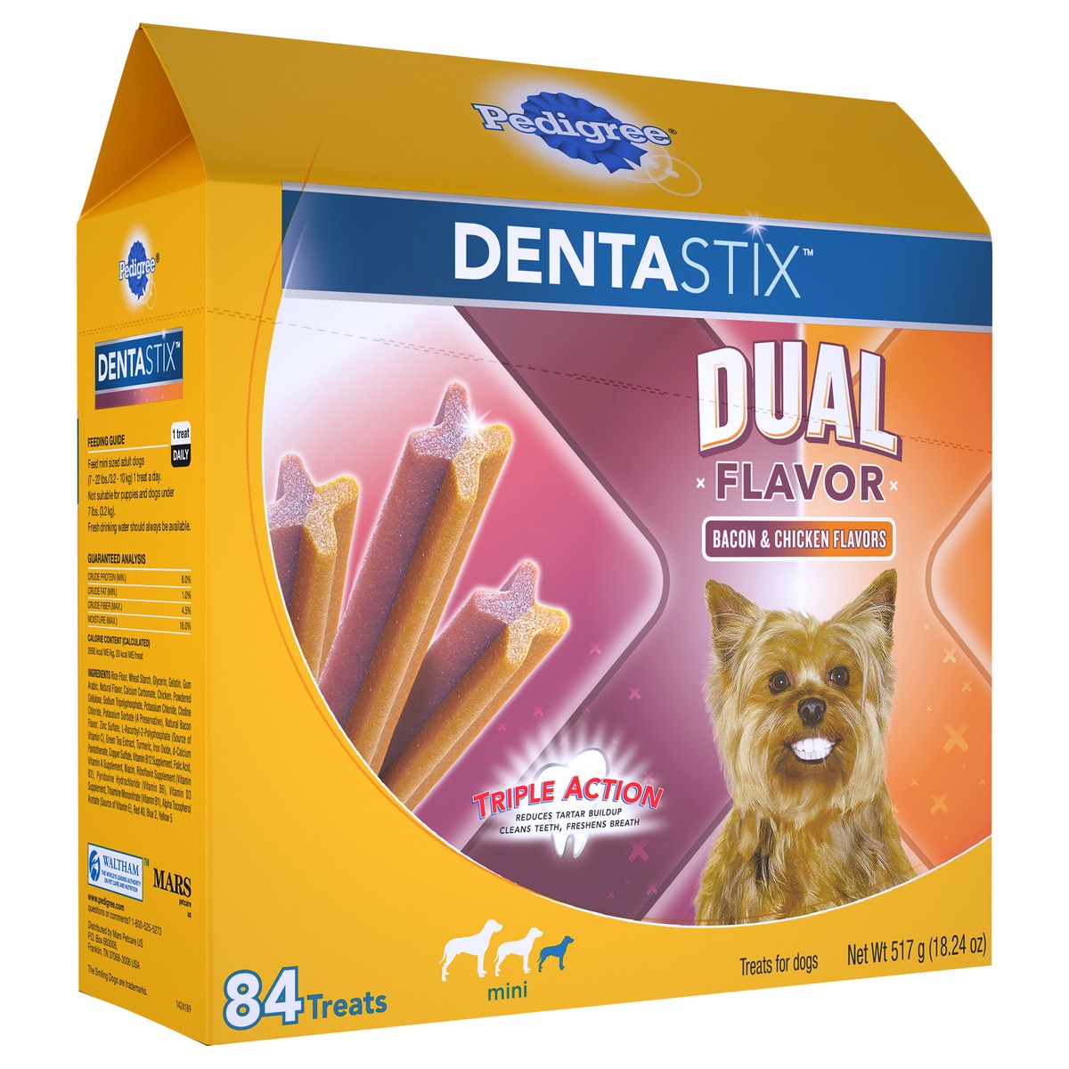 slide 2 of 10, Pedigree Dentastix Dual Flavor Bacon & Chicken Flavors Mini Treats for Dogs 18.24 oz. Box, 18.24 oz