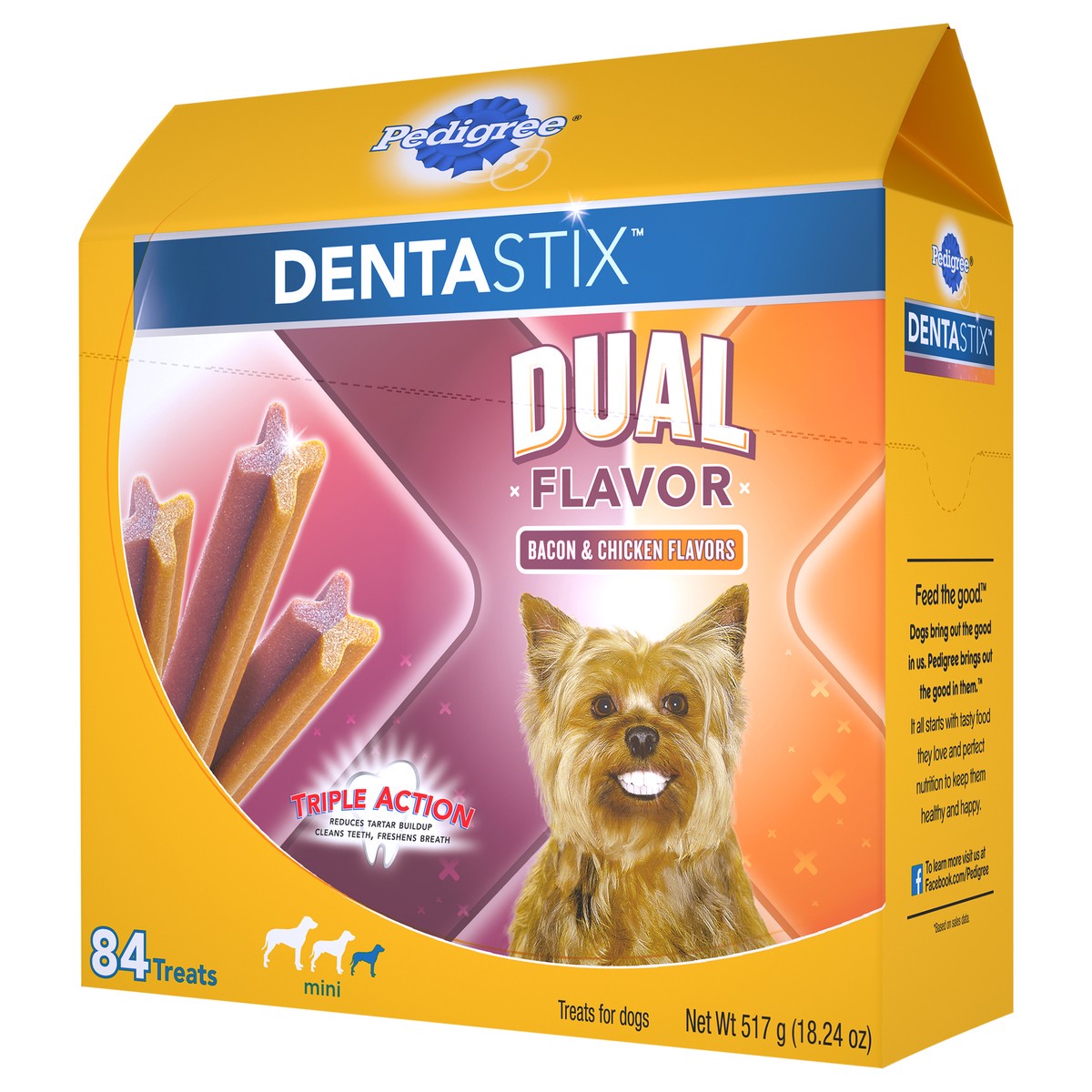 slide 7 of 10, Pedigree Dentastix Dual Flavor Bacon & Chicken Flavors Mini Treats for Dogs 18.24 oz. Box, 18.24 oz