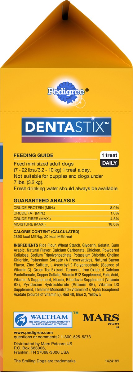 slide 4 of 10, Pedigree Dentastix Dual Flavor Bacon & Chicken Flavors Mini Treats for Dogs 18.24 oz. Box, 18.24 oz