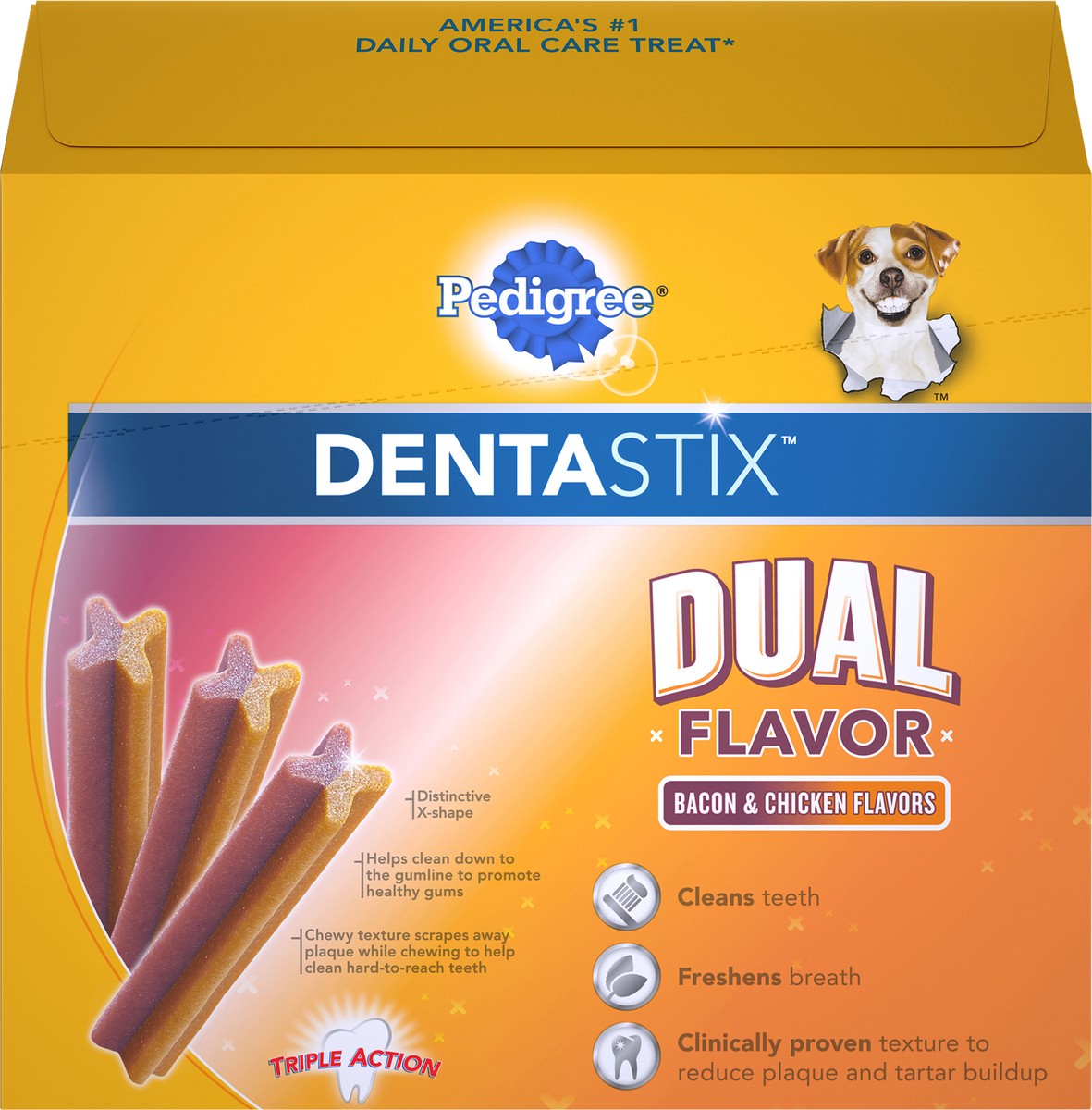 slide 10 of 10, Pedigree Dentastix Dual Flavor Bacon & Chicken Flavors Mini Treats for Dogs 18.24 oz. Box, 18.24 oz