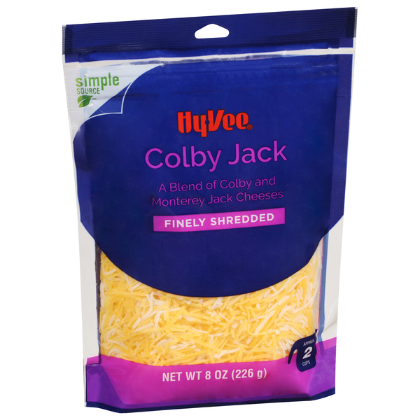 slide 1 of 1, Hy-vee Colby Jack A Blend Of Colby And Monterey Jack Finely Shredded Cheeses, 8 oz