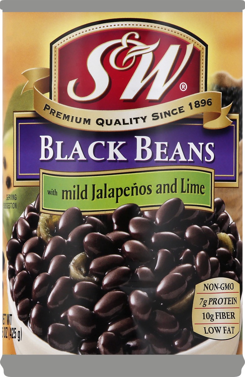 slide 4 of 11, S&W Black Beans with Mild Jalapenos and Lime 15 oz, 15 oz