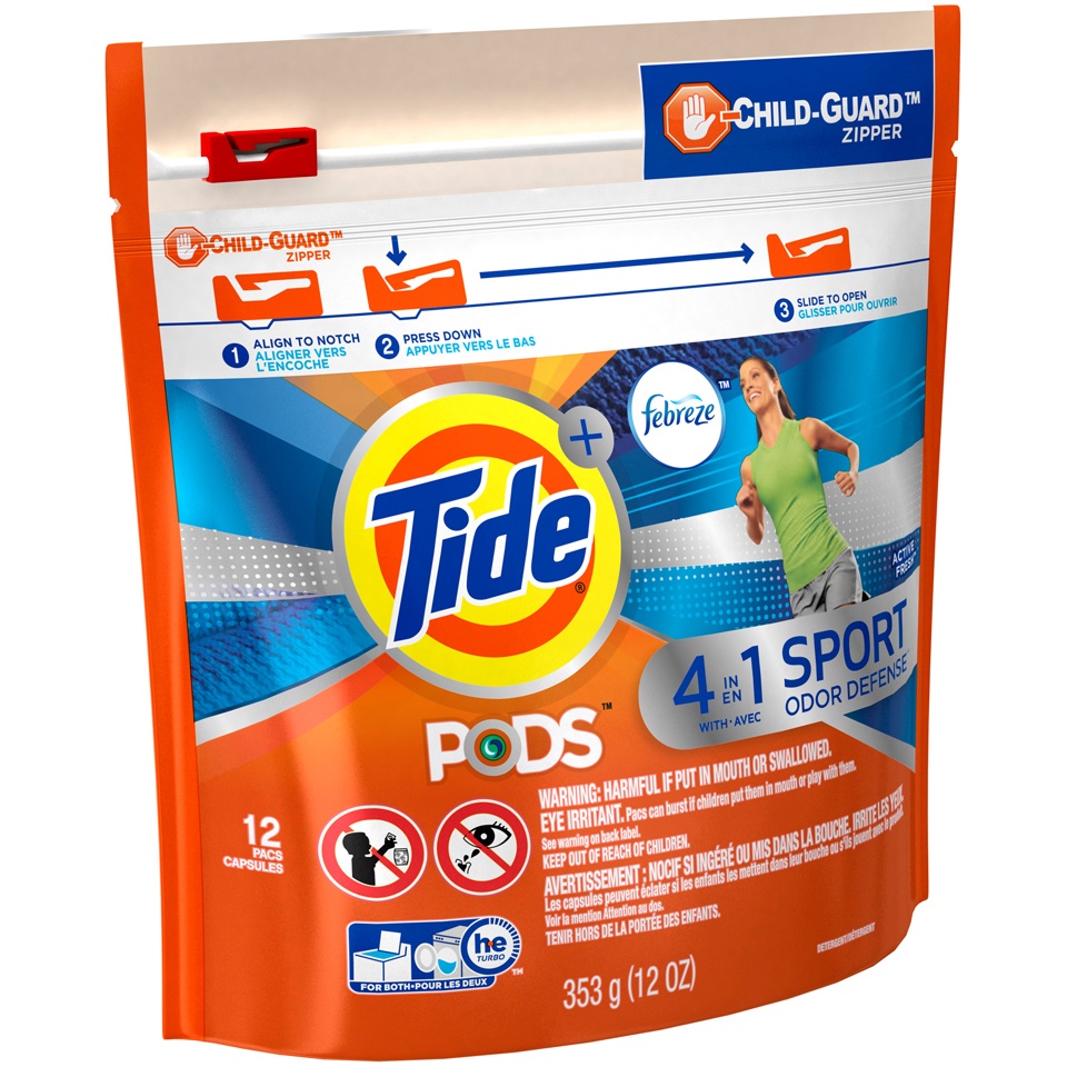 slide 1 of 1, Tide PODS Plus Febreze Active Fresh 4-in-1 Sport Odor Defense Laundry Detergent, 12 oz