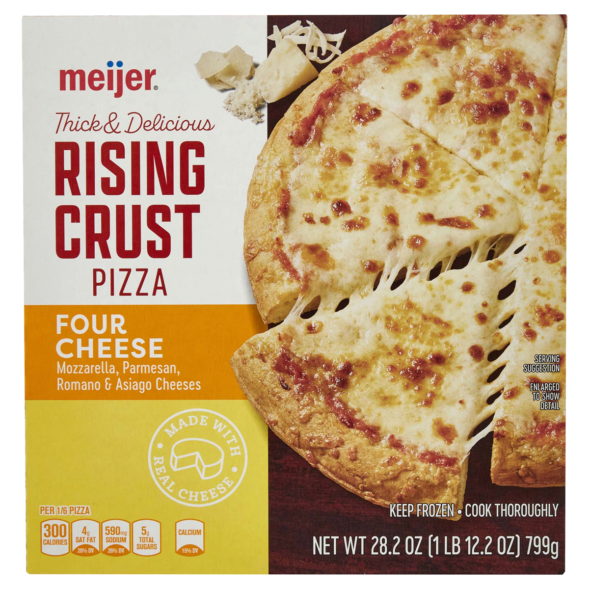 slide 1 of 3, Meijer Rising Crust Four Cheese Pizza, 28.2 oz