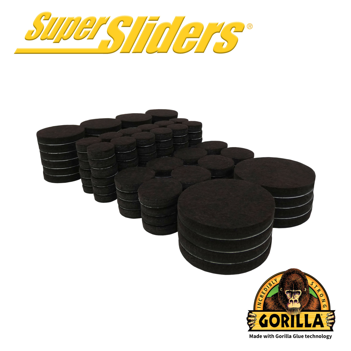 slide 1 of 8, Super Sliders with Gorilla Glue Brown Round Assorted Felt Pads Value Pack, 136 ct
