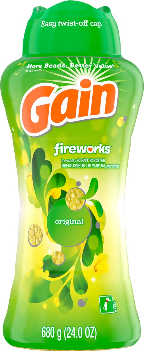 slide 3 of 6, Gain In-Wash Laundry Scent Booster, Original Scent, 24.0 OZ, Fresh Extender + Odor Protection, 1.5 lb