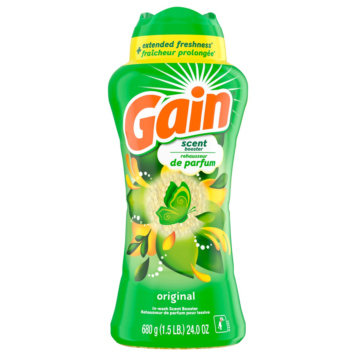 slide 1 of 6, Gain In-Wash Laundry Scent Booster, Original Scent, 24.0 OZ, Fresh Extender + Odor Protection, 1.5 lb