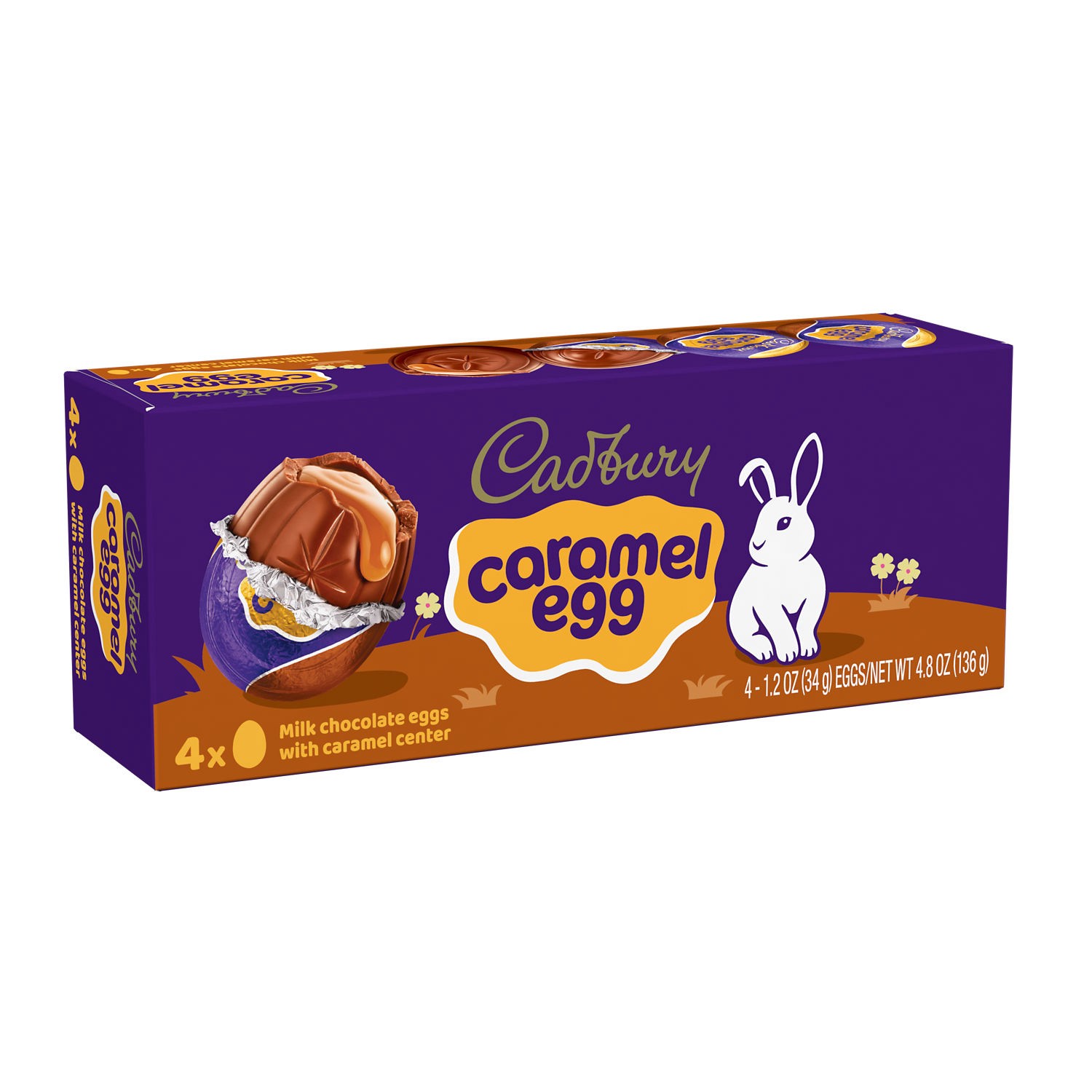 slide 1 of 8, Cadbury CARAMEL EGG Milk Chocolate Caramel, Easter Candy Eggs, 1.2 oz (4 Count), 4 ct