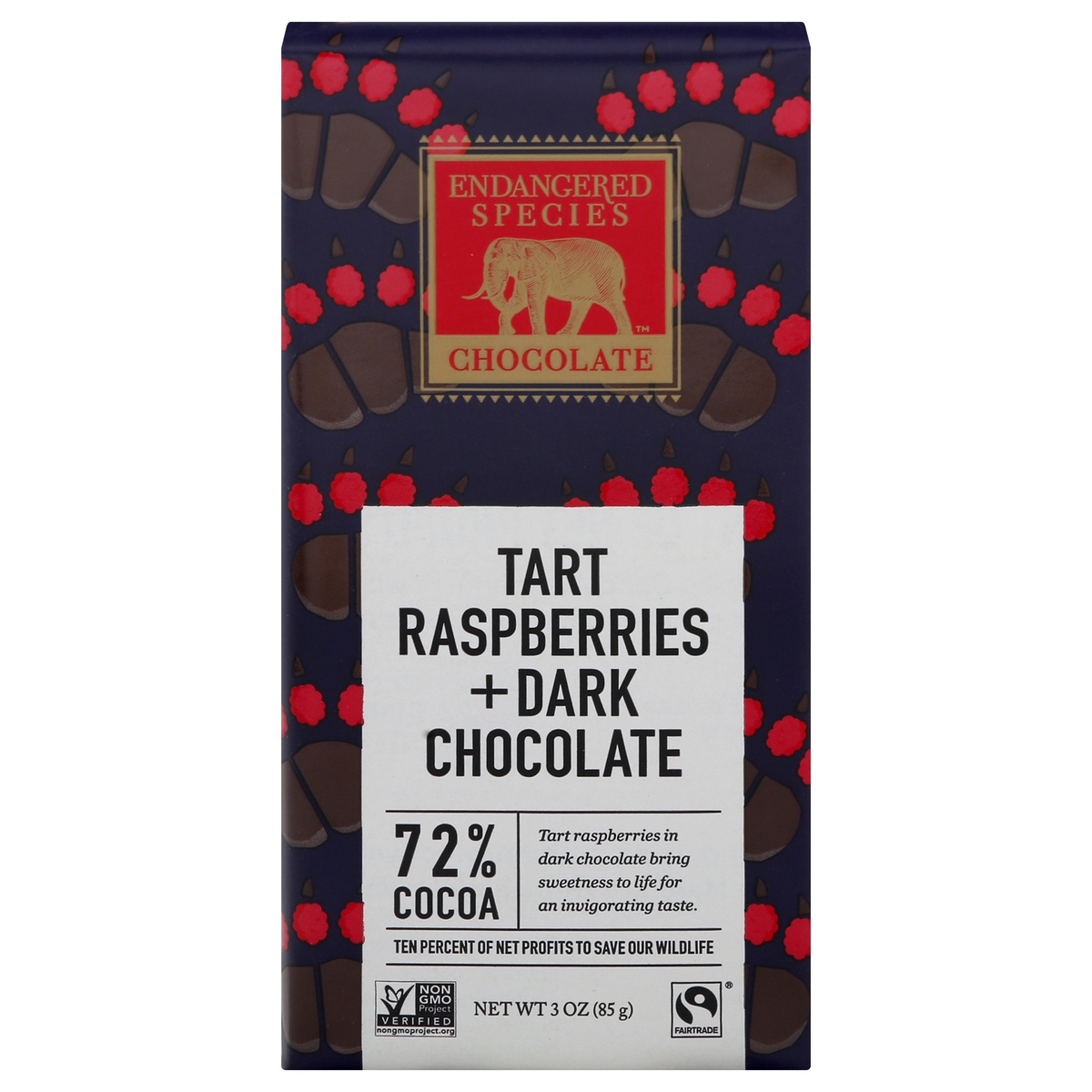 slide 1 of 1, Endangered Species 72% Cocoa Raspberries Dark Chocolate 3 oz, 3 oz