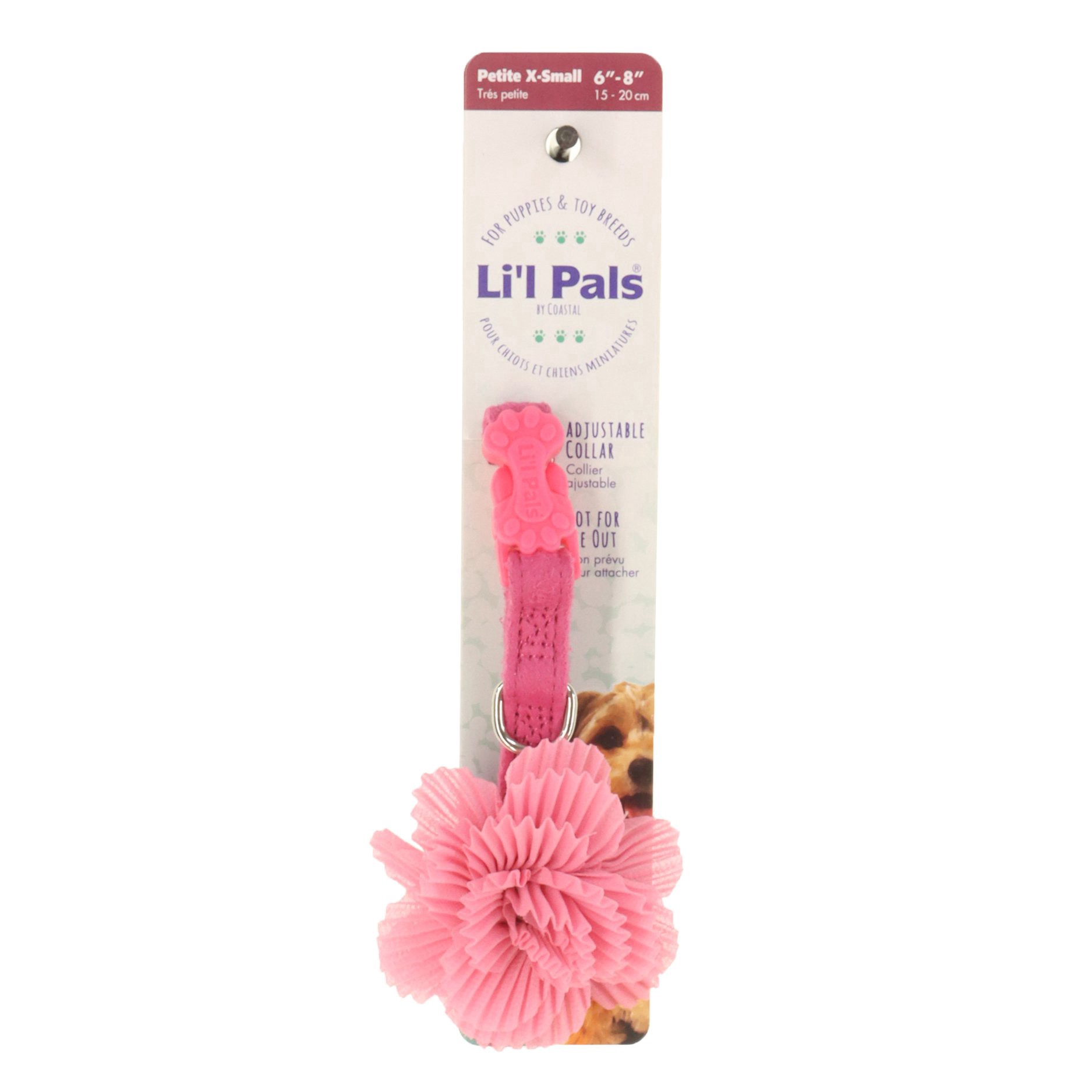 slide 1 of 1, Li'l Pals Microfiber Collar 5/16x6-8in Pink Flower, 1 ct