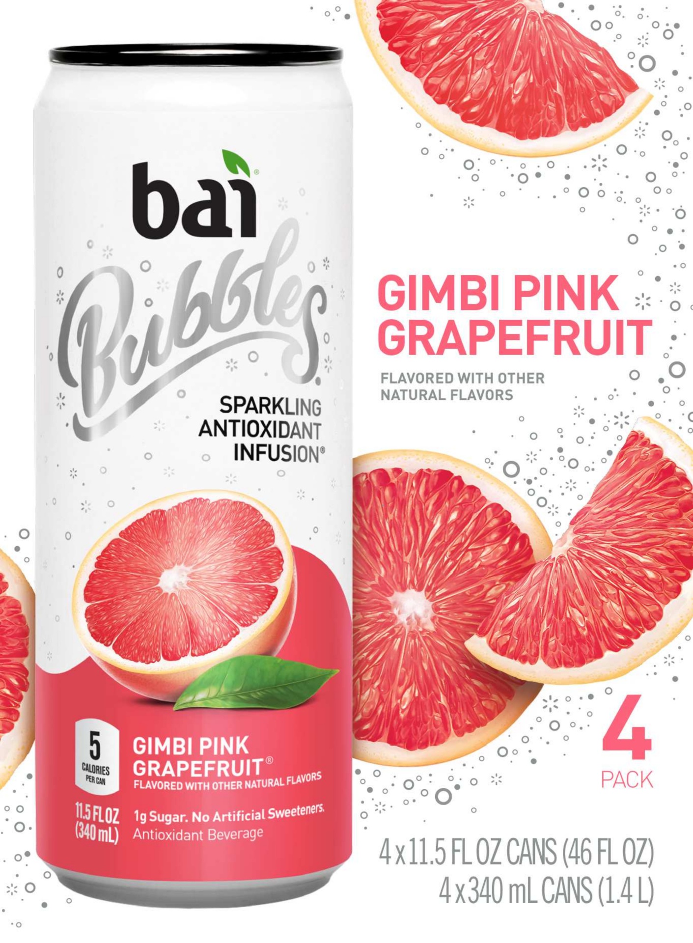 slide 1 of 2, Bai Bubbles Gimbi Pink Grapefruit, 4 ct; 11.5 fl oz