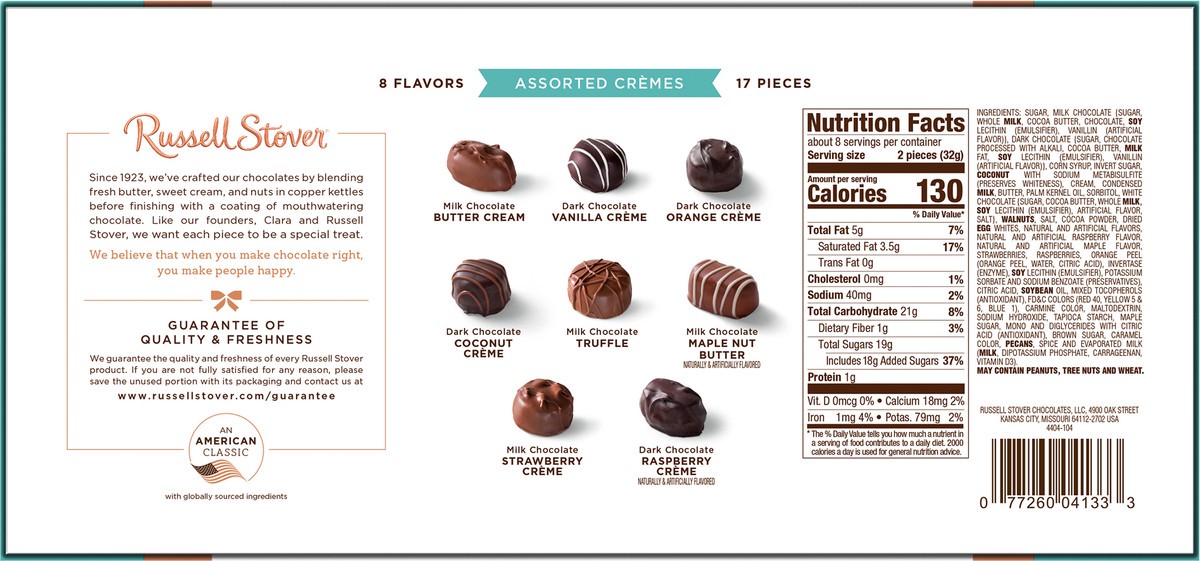 slide 3 of 10, RUSSELL STOVER Christmas Assorted Crèmes in Milk & Dark Chocolate Gift Box, 9.4 oz. (17 pieces), 9.4 oz