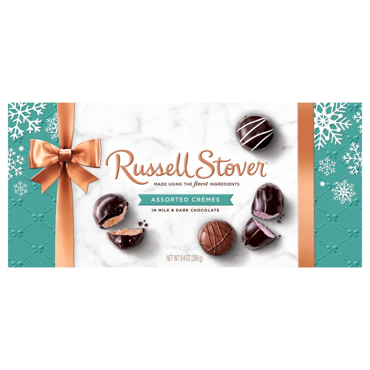 slide 1 of 10, RUSSELL STOVER Christmas Assorted Crèmes in Milk & Dark Chocolate Gift Box, 9.4 oz. (17 pieces), 9.4 oz