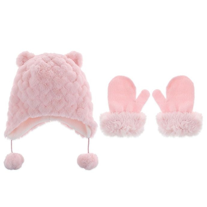 slide 1 of 1, Capelli New York Infant Faux Fur Bunny Hat and Mitten Set - Pink, 2 ct