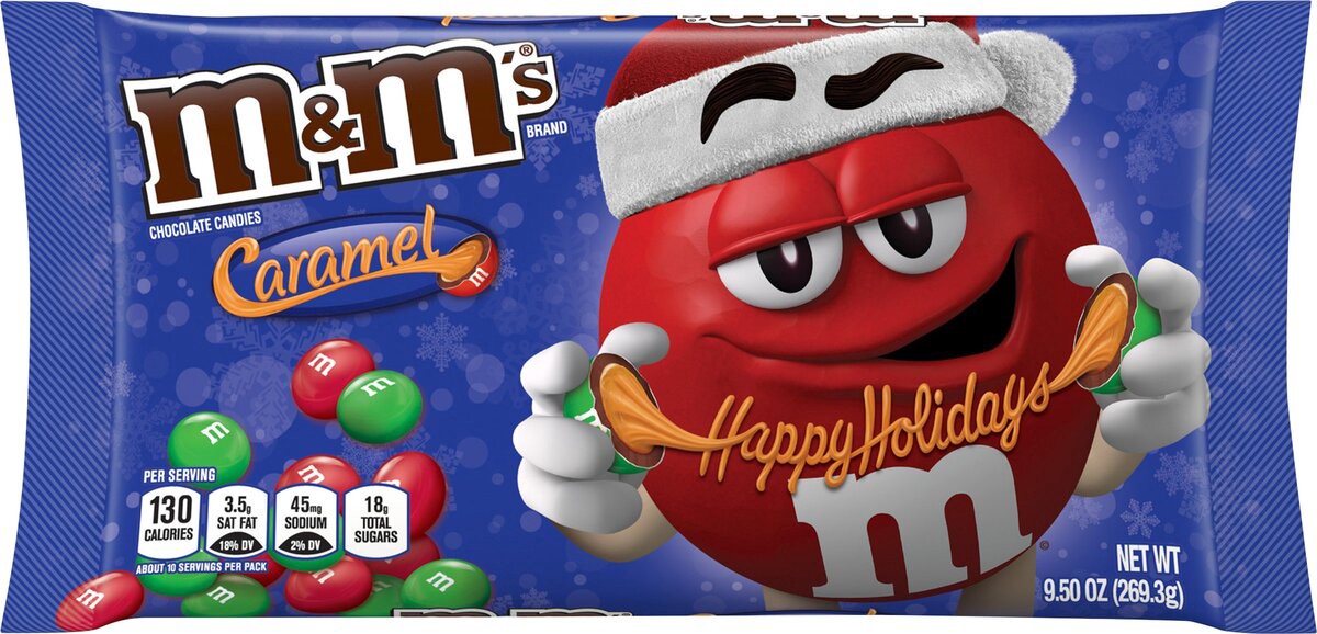 slide 4 of 8, M&M's Holiday Caramel Chocolate Candy, 9.5 oz