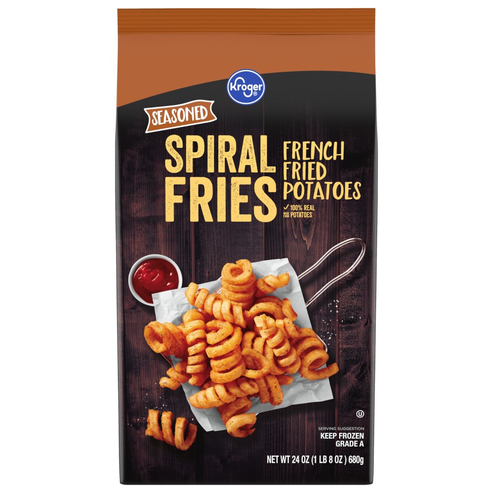 slide 1 of 4, Kroger Seasoned Spiral Fries, 24 oz